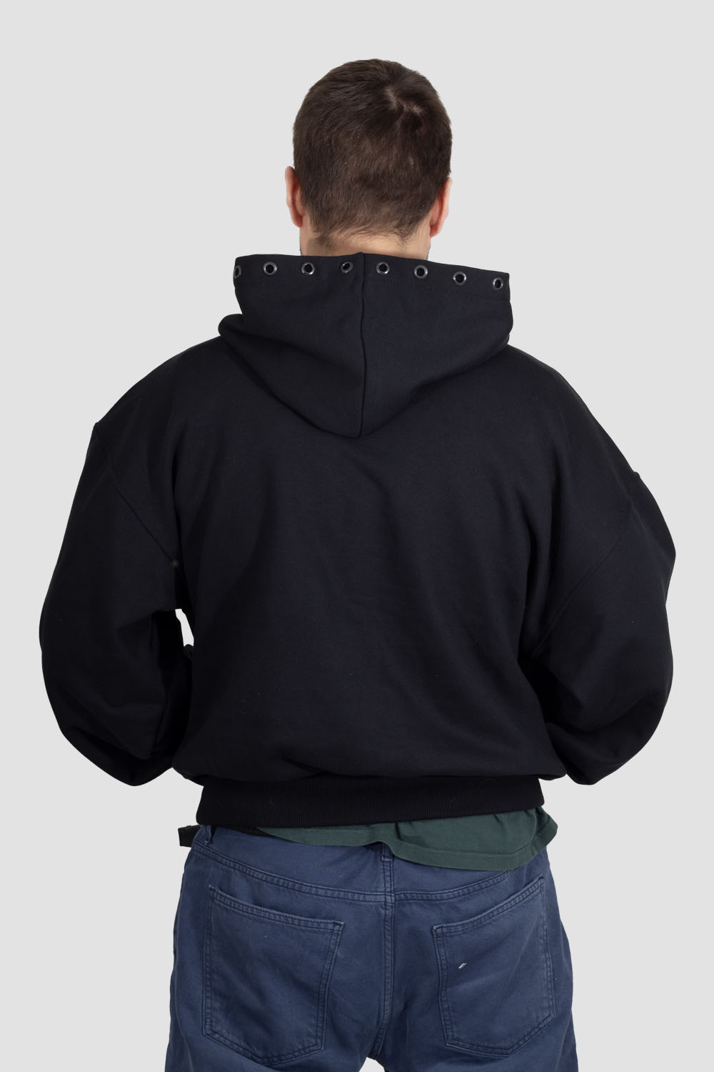 Hoodie with outlet metal rings